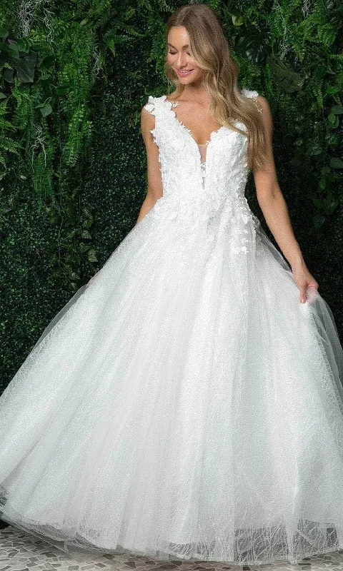 Premium Style Nox Anabel JR930 - Sleeveless Plunging V-neck Wedding Gown