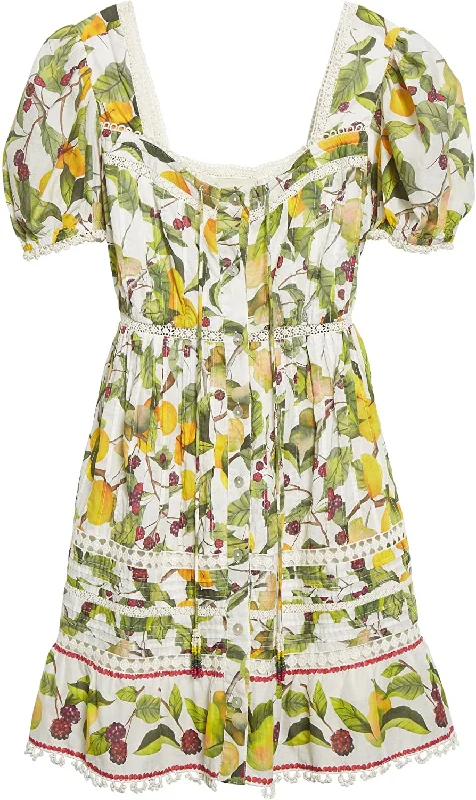 Save On Inspired Styles Farm Rio Women Fruit Orchard Puff Sleeve Cotton Mini Dress