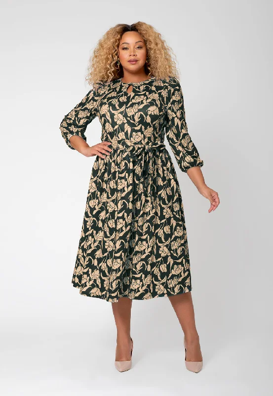 Bid Farewell To The Old Season Leota Women's Iman Floral Balloon Sleeve Midi Dress Brown