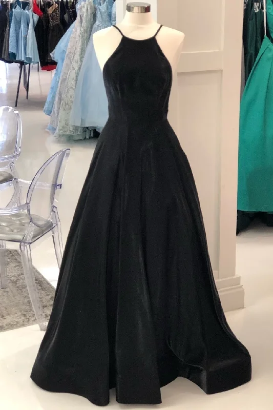 Limited Time Deal Black Long A Line Prom Dresses Sleeveless Party Gowns Y0349