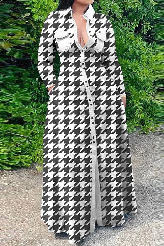 Limited-Time Offer Houndstooth Classic Single Breasted Maxi Dress