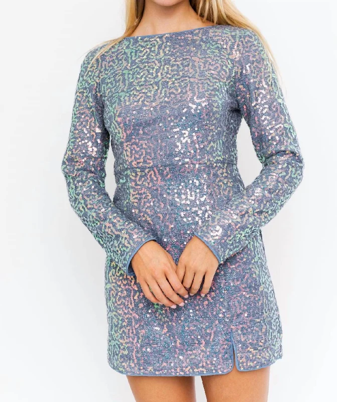 Chic And Trendy Deserei Sequin Mini Dress In Dusty Blue