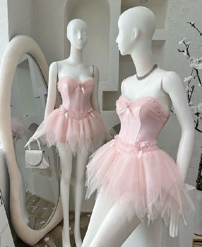 Special Occasion Wear Pink Strapless Sleeveless A-Line Mini Homecoming Dress       S5859