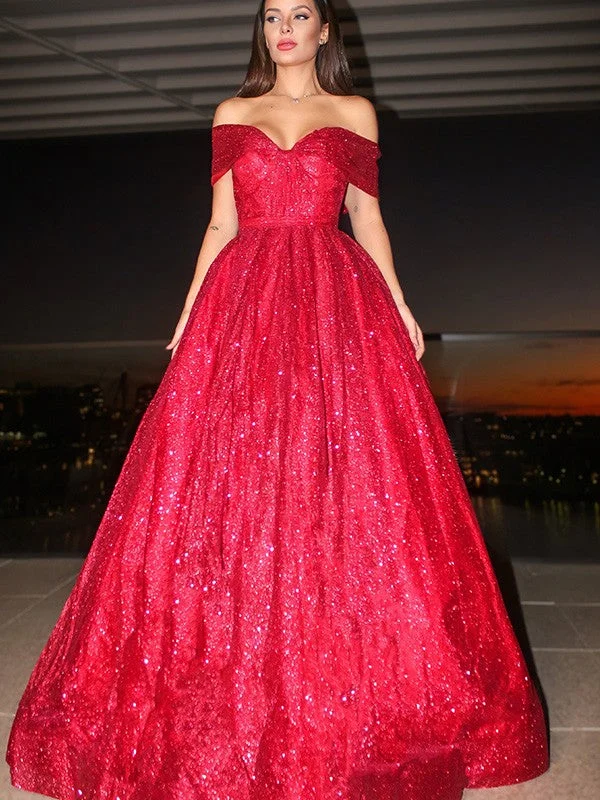 Exclusive Sale Ball Gown Off-the-Shoulder Sleeveless Satin Ruffles Floor-Length Dresses