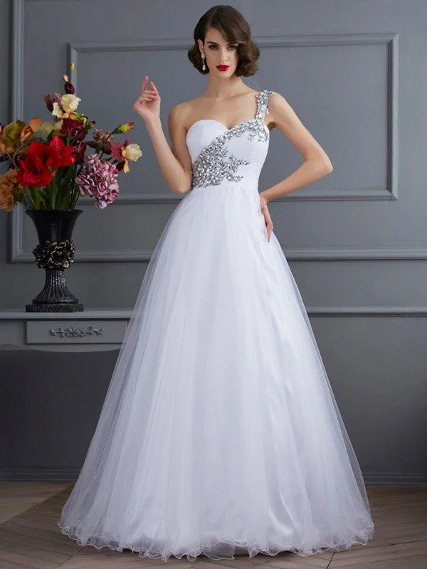 Get The Latest Trends Ball Gown One-Shoulder Sleeveless Beading Long Tulle Quinceanera Dresses