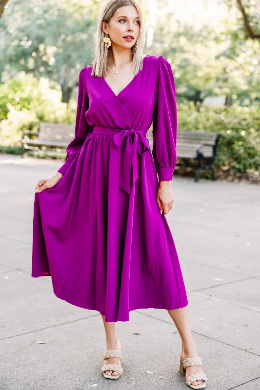 Exclusive Discounts All About You Magenta Purple Midi Dress