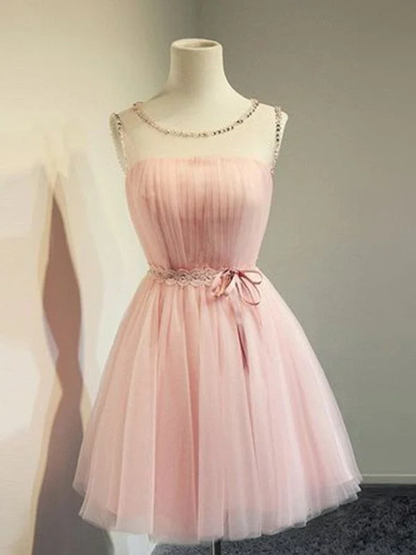 Versatile Wardrobe Essentials A-Line/Princess Tulle Beading Scoop Sleeveless Short/Mini Homecoming Dresses