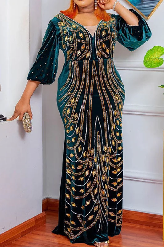 Insane Discount Onslaught Rhinestone & Sequined Striking Fishtail Maxi Dress