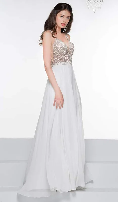 Huge Markdowns Colors Dress - Bead Embellished Plunging V-Neck A-Line Evening Gown G848 - 1 pc Off White In Size 14 Available