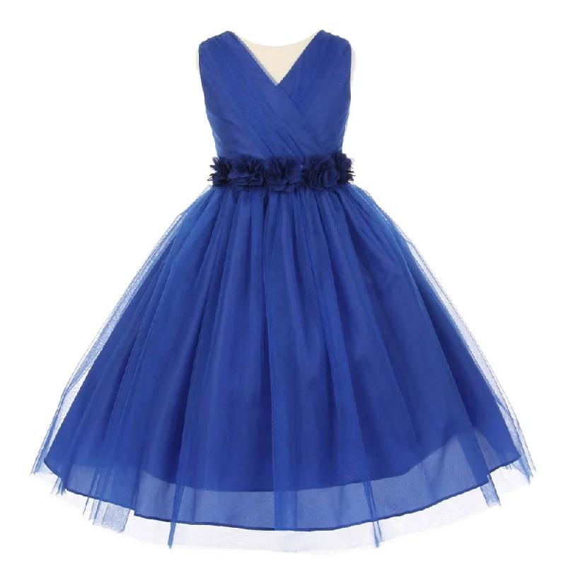 Best Deals Of The Season Little Girls Royal Blue Chiffon Floral Sash Tulle Flower Girl Dress 2-6