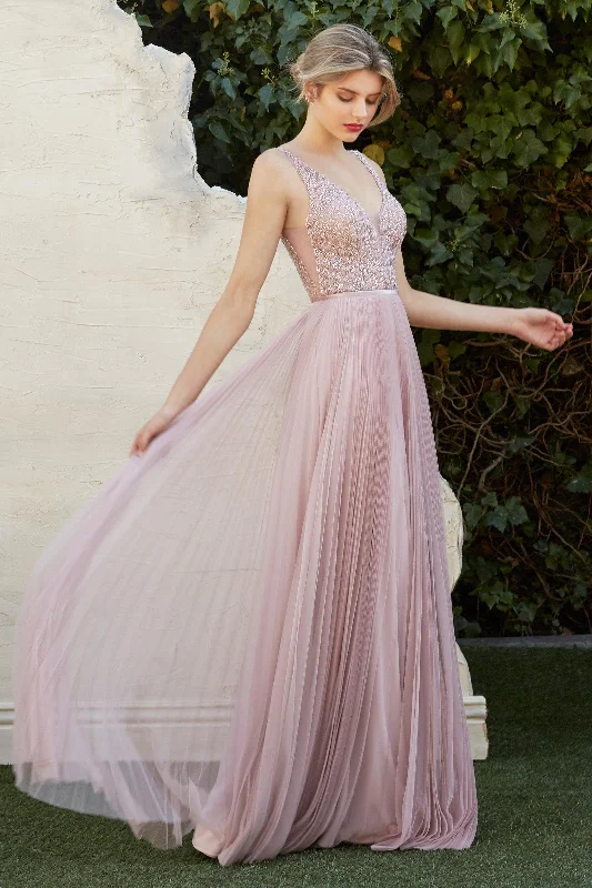 Formal Outfit Cinderella Divine CJ535 Long Formal Pleated Evening Prom Dress