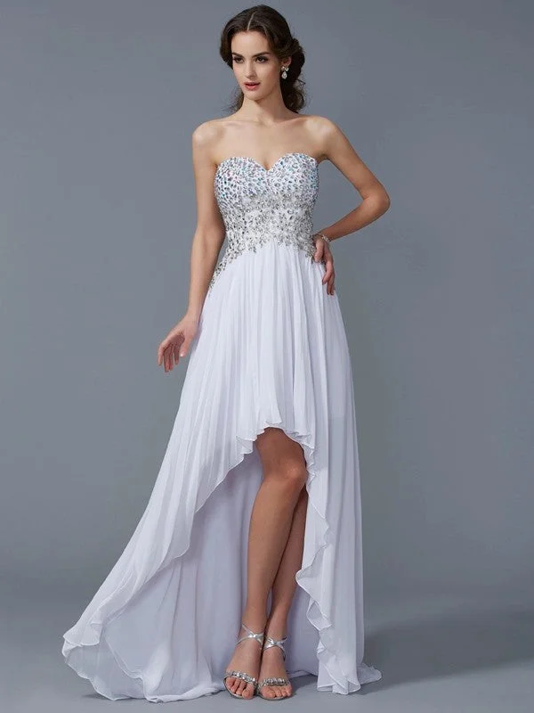 Trendy Threads A-Line/Princess Sweetheart Sleeveless Beading High Low Chiffon Dresses