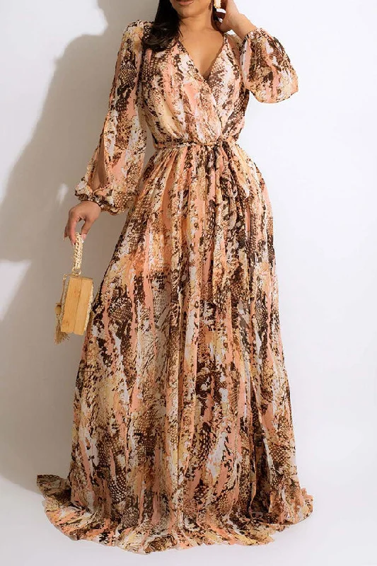 Chic Styles Snake Print On-trend Belted Maxi Dress