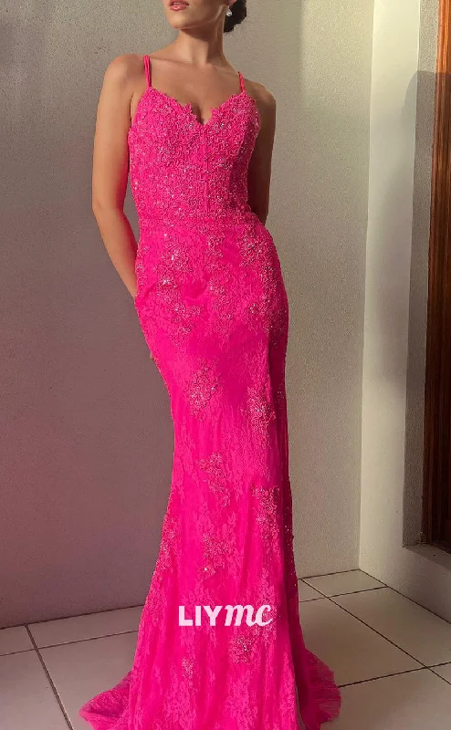 Floral Style LP2070 - V-Neck Sleeveless Open Back Appliques Side Slit Prom Dress