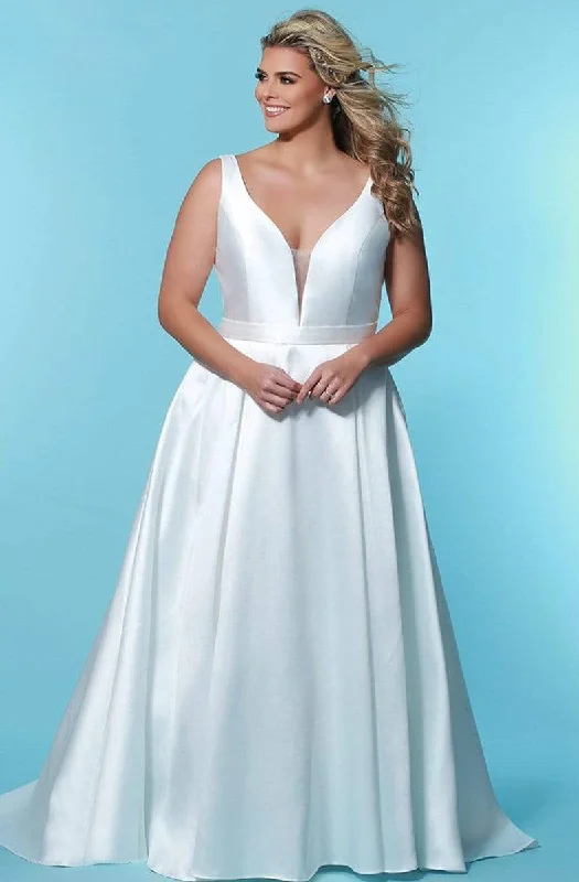 Stylish Savings Sydney's Closet - SC5229 Plunging Bodice Mikado Bridal Gown