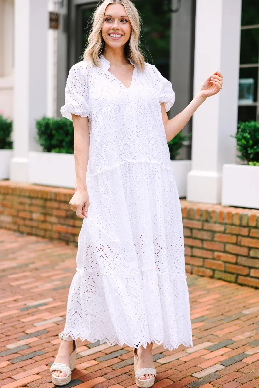 Special Offers Just Hold On White Eyelet Midi Dress