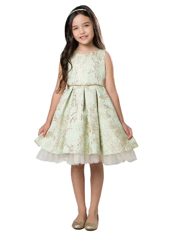 Season Transition Versatile Wear Clearance Girls Multi Color Floral Pleated Jacquard Crystal Tulle Flower Girl Dress 2-16