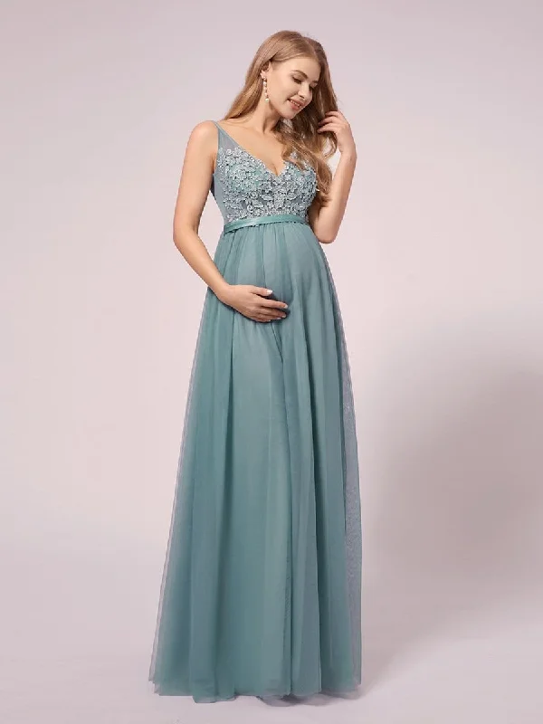 Must Haves Women's A-Line V-Neck Floral Lace Appliques Maternity Dresses