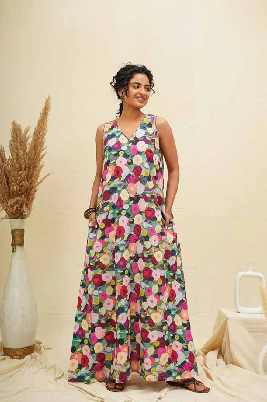 Evening Looks Multicoloured Floral Sleeveless Comfort Dress