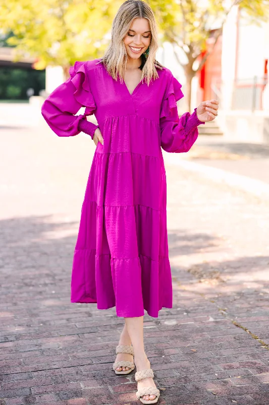 Additional Time-Limited Offers Feeling The Fun Magenta Purple Ruffled Midi Dress