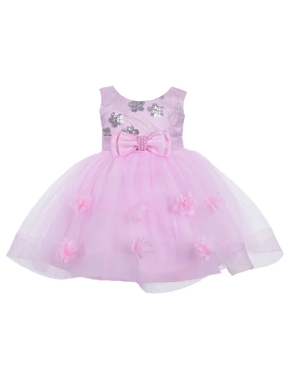 Final Sale Little Girls Pink Bow Floral Appliques Tulle Flower Girl Dress 2T-4T