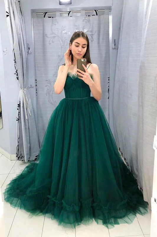 Chic & Cozy Collection Ball Gown Tulle Spaghetti Straps Formal Evening Dress Green Long Prom Dress