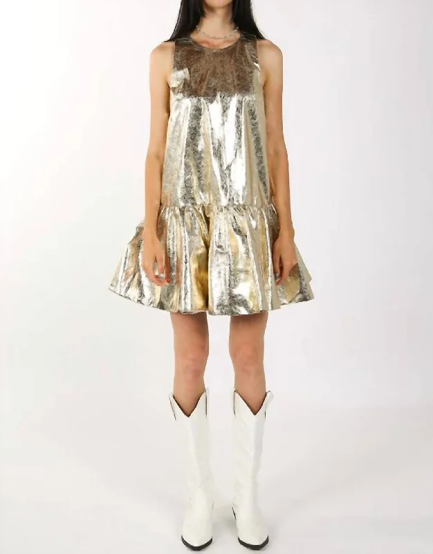 Limited Time Flash Sale Metallic Mini Dress In Gold