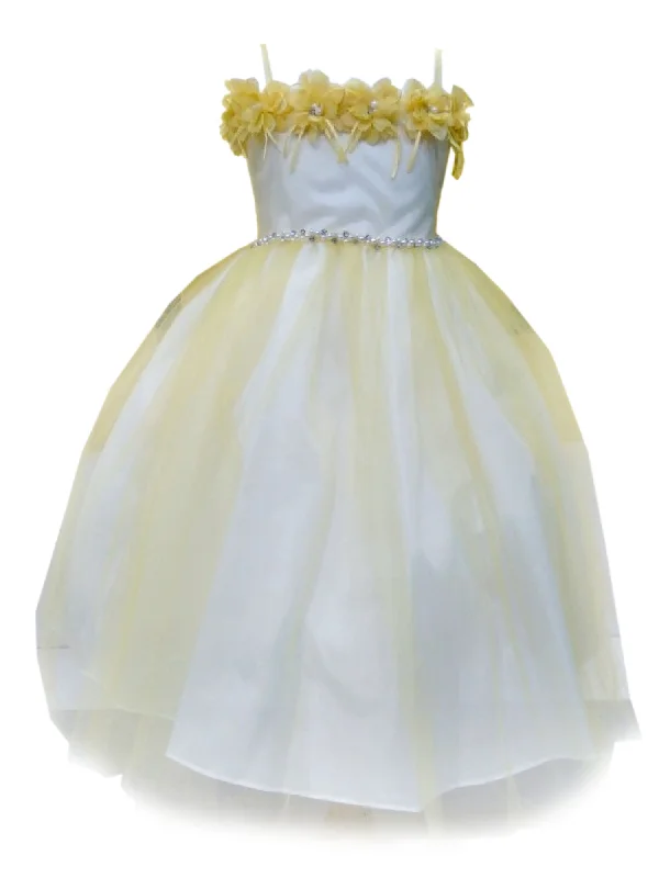 New Styles Just In Little Girls Yellow Floral Off Shoulder Tulle Flower Girl Dress 2-6