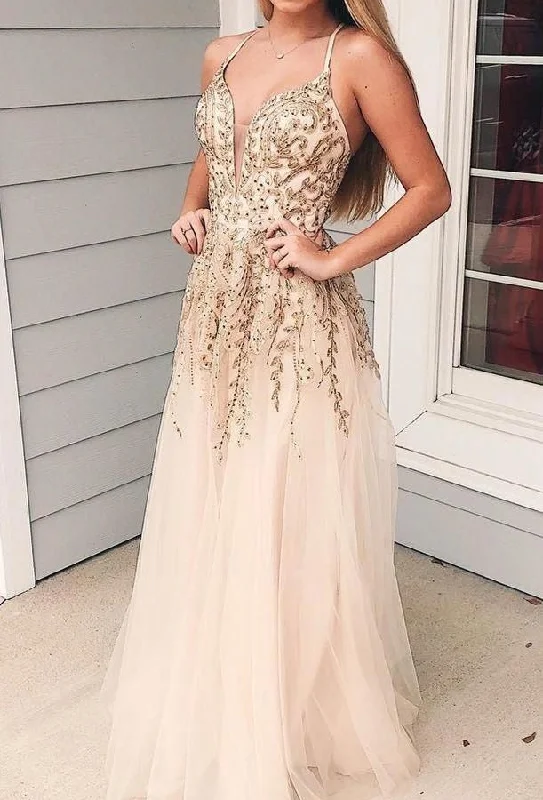 Chic Outfits A-line Long Tulle Prom Dress For Teens Lace Party Gowns Y0140