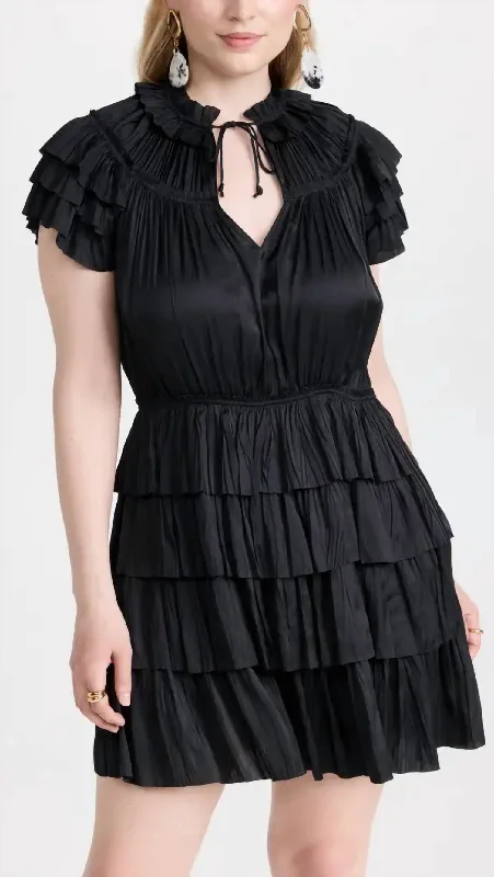 Crazy Discounts, Hurry Up Vesna Pleated Mini Dress In Noir Black