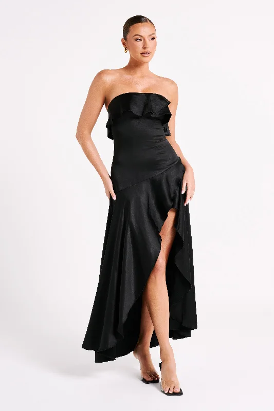 Limited Stock, Big Discounts Sulianna Strapless Ruffle Midi Dress - Black