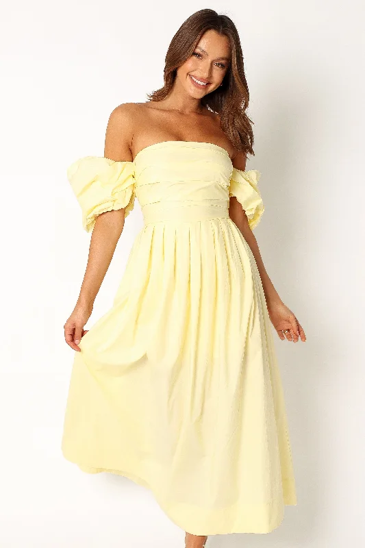 Comfort Meets Fashion Solana Off Shoulder Midi Dress - Yellow