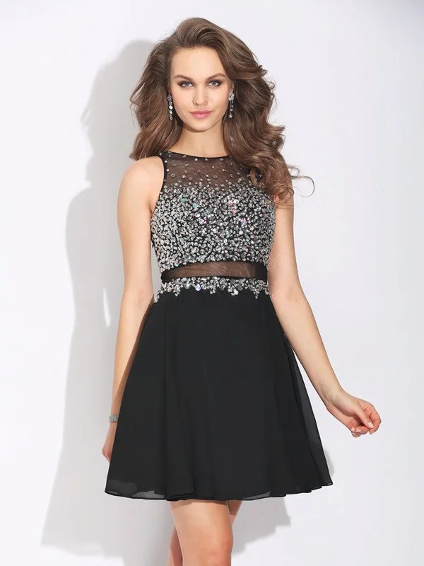 Trendy Threads A-Line/Princess Jewel Beading Sleeveless Short Chiffon Dresses