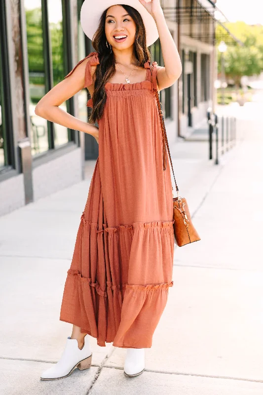 Limited Stock, Big Sale On The Breeze Tawny Orange Midi Dress