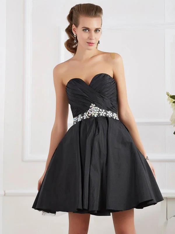 Season Appropriate Women's Collection A-Line/Princess Sweetheart Sleeveless Beading Short Taffeta Homecoming Dresses