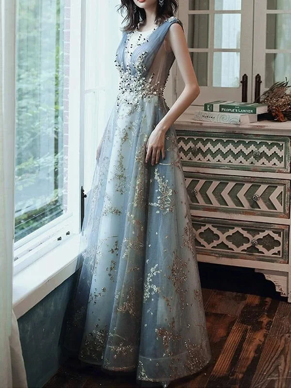 Innovate Your Wardrobe Prom Dress A Line Sleeveless Floor Length Jewel Neck Lace Appliqued Formal Occasion Dresses         S5966