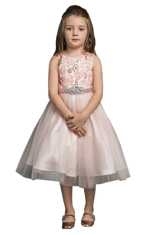 Limited Time Offer Little Girls Blush 3D Floral Beaded Belt Flower Girl Dress 2-6