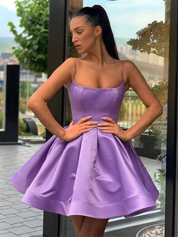 Athleisure Wear Special Offer A-Line/Princess Square Satin Ruffles Sleeveless Short/Mini Homecoming Dresses