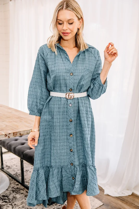 Season Offer Feeling So Lucky Slate Blue Midi Dress