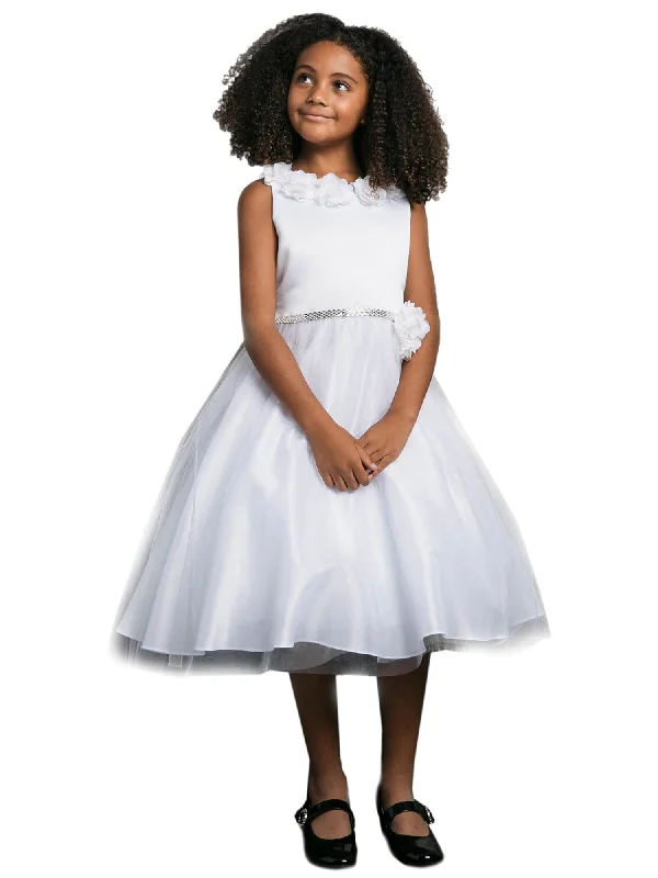 You'Ll Love Us Because Little Girls White Chiffon Floral Brooch Flower Girl Dress 2-6