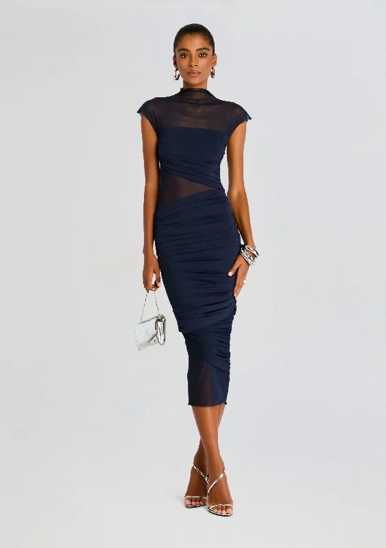 Versatile Style Wardrobe Tabitha Mesh Ruched Midi Dress