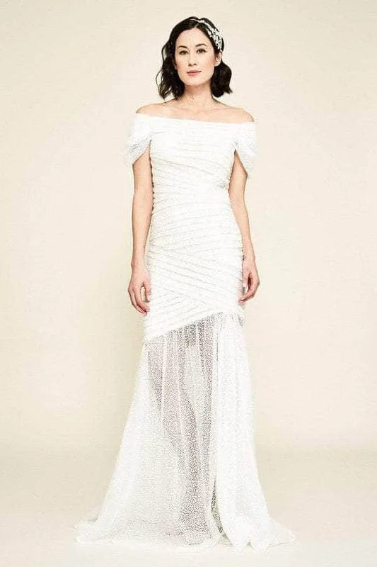 Discount Extravaganza Tadashi Shoji - Off Shoulder Bridal Gown BGB19147LBR - 1 pc Ivory/Petal In Size 10 Available