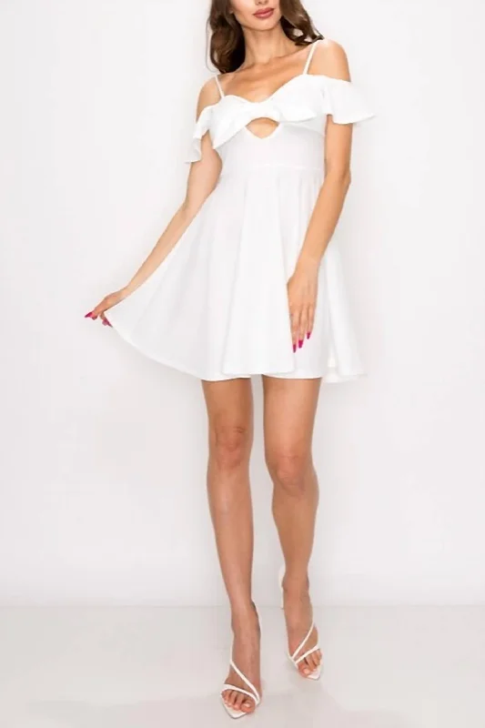 The Epitome Of Modern Women's Fashion Off The Shoulder Mini Dress In Ivory