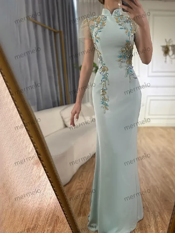 Effortless Sophistication Customized 2025 Saudi Mint Mermaid Beaded Satin Evening Dress Gown with Corset for Formal Occasion