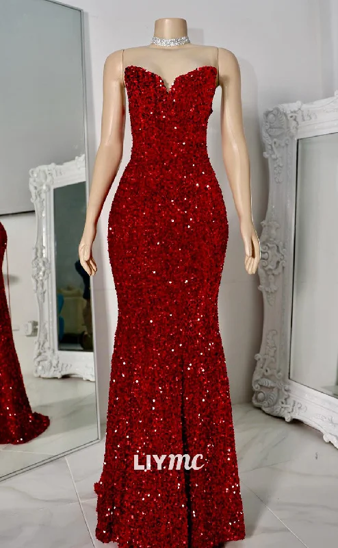 Clearance Sale, All Cheap LP1959 - V-Neck Sleeveless Lace-Up Sequins Mermaid Sparkly Prom Dress