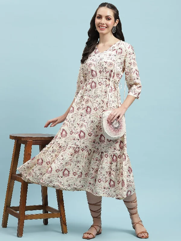 Unbeatable Prices Women Off White Floral Fit And Flare Dress