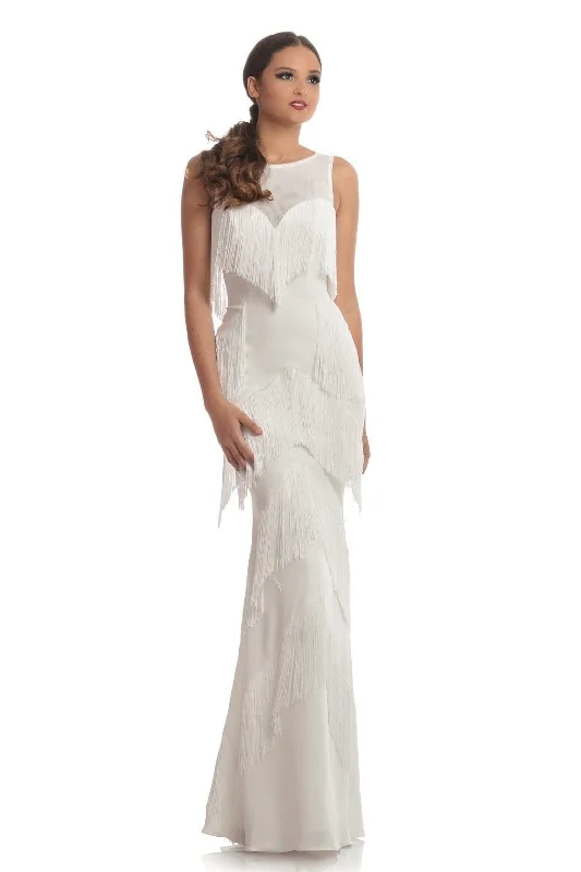 The Epitome Of Modern Women's Fashion Johnathan Kayne - Chevron Fringe-Detailed Sheath Gown 9020