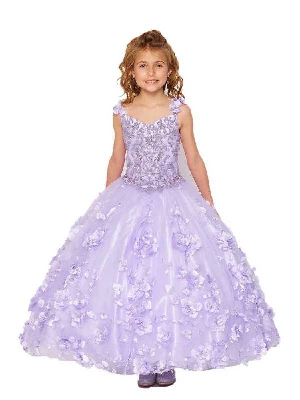 Flash Sale, Don'T Miss Bliss Little Girls Lilac 3D Stone Pearl Sweetheart Floral Cape Ball Gown 2-6