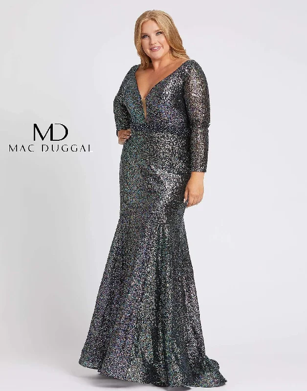 Dive Into Trendy Women's Fashion Mac Duggal 67246 Fabulouss Long Sleeve Plus Size Dress