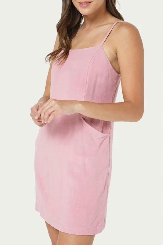 Trend Driven Wardrobe Front-Pocket Linen-Blend Mini Dress In Light Pink